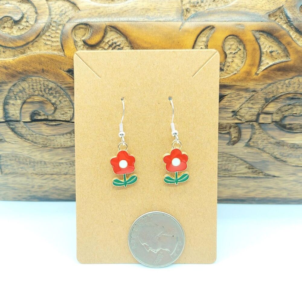 Red Flower Earrings Cottagecore Easter Spring Summer Garden - Picture 2 of 2